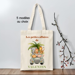 Tote bag enfant personnalisé thème safari, 4 modèles au choix