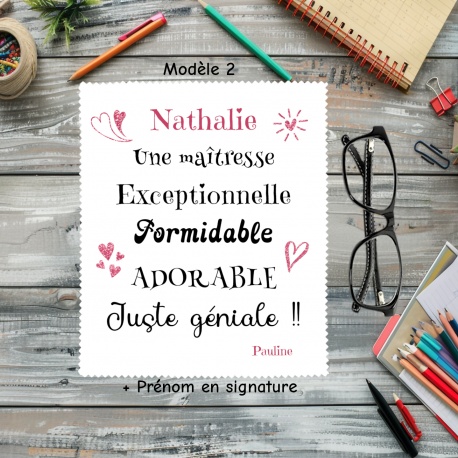 Essuie lunettes maîtresse personnalisé – Cadeau fin d’année original