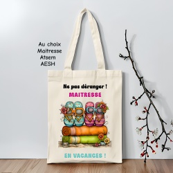 Tote Bag Personnalisé Maîtresse en Vacances | Cadeau Maîtresse, ATSEM & AESH