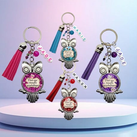 Porte clés "Pour une chouette psychologue" personnalisable