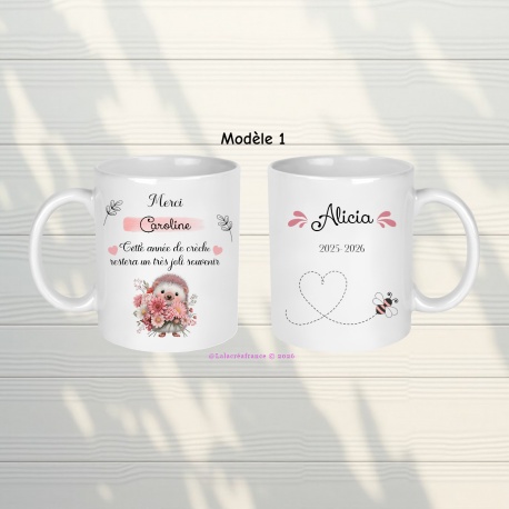 Mug auxiliaire de crèche, nounou ou AESH – Cadeau personnalisé crèche, nounou et accompagnant scolaire
