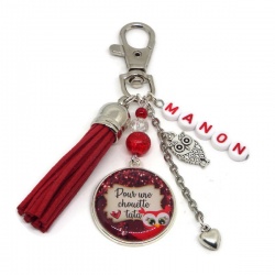 Porte clés ou bijou de sac "Pour une chouette tata" personnalisable avec le prénom de votre choix