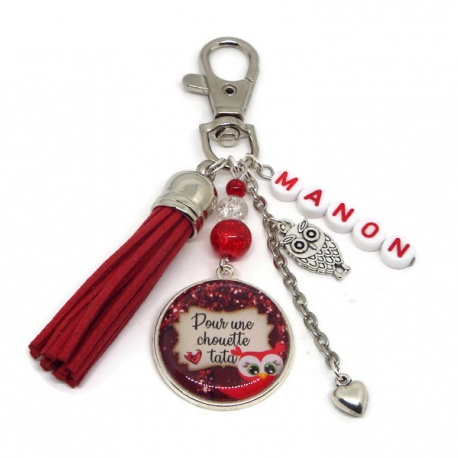 Porte clés ou bijou de sac "Pour une chouette tata" personnalisable avec le prénom de votre choix