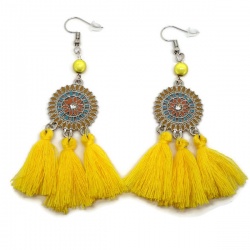Boucles d'oreilles ethnique pompon jaune