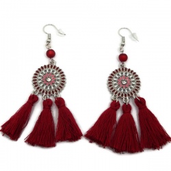 Boucles d'oreilles ethnique pompon rouge