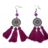 Boucles d'oreilles ethnique pompon violet