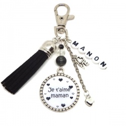Porte clés ou bijou de sac "Je t'aime maman" personnalisable avec le prénom de votre choix
