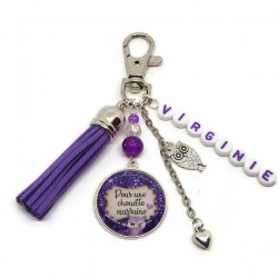 Porte clés ou bijou de sac "Pour une chouette marraine" personnalisable avec le prénom de votre choix