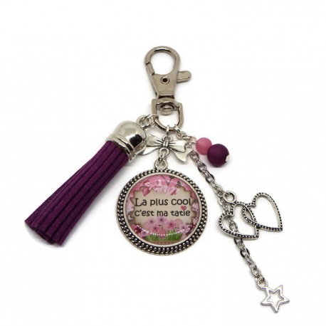 Porte clés ou bijou de sac "La plus cool c'est ma tatie"