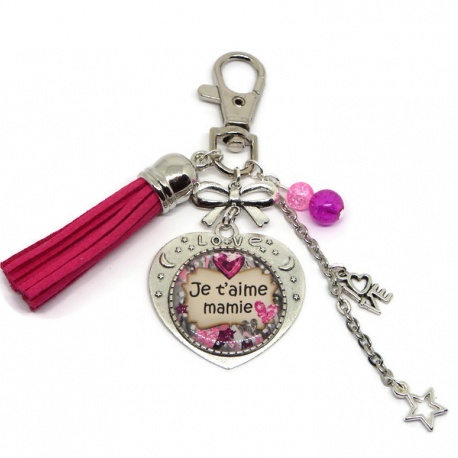 Porte clés ou bijou de sac "Je t'aime mamie"