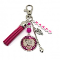 Porte clés ou bijou de sac "Pour une chouette tata" personnalisable avec le prénom de votre choix
