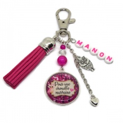 Porte clés ou bijou de sac "Pour une chouette marraine" personnalisable avec le prénom de votre choix