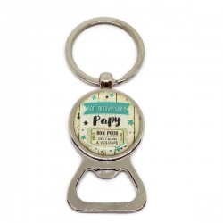 Porte clés décapsuleur, "Bon anniversaire papy, bon pour des câlins à volonté"
