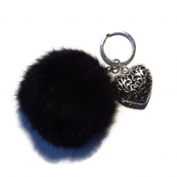 Porte clés pompon en angora noir