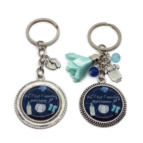 Duo Porte clés "Et si je t'appelais marraine ?", "Et si je t'appelais parrain ?"