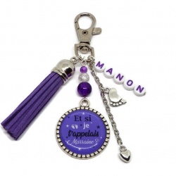 Porte clés ou bijou de sac "Et si je t'appelais marraine" personnalisable avec le prénom de votre choix