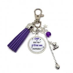 Porte clés ou bijou de sac "Cap ou pas cap d'être ma marraine"