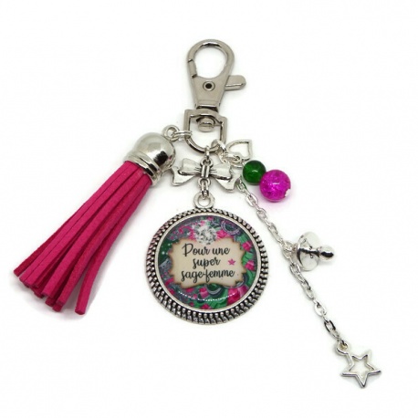 Porte-clés ou bijou de sac, "Pour une super sage femme"