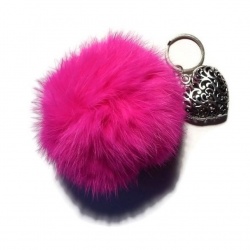 Porte clés pompon en angora rose