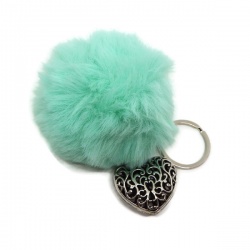 Porte clés pompon en angora vert d'eau/turquoise