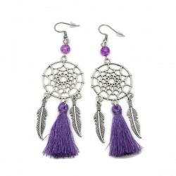 Boucles d'oreilles Attrape rêve mauve