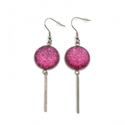 Boucles d'oreilles pendantes cabochon paillette rose
