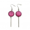 Boucles d'oreilles pendantes cabochon paillette rose