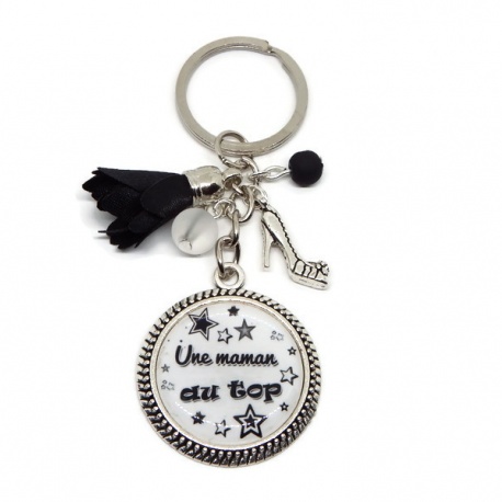 Porte clés ou bijou de sac "Une maman au top"