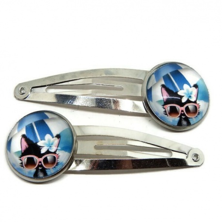 Barrettes cheveux enfant thème chat lot de 2