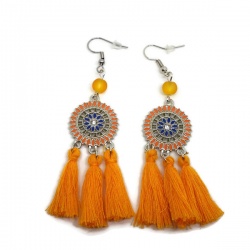 Boucles d'oreilles ethnique pompon orange