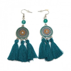 Boucles d'oreilles ethnique pompon vert