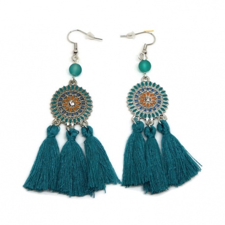 Boucles d'oreilles ethnique pompon vert