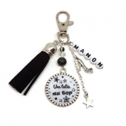 Porte clés ou bijou de sac "Une tatie au top" personnalisable avec le prénom de votre choix