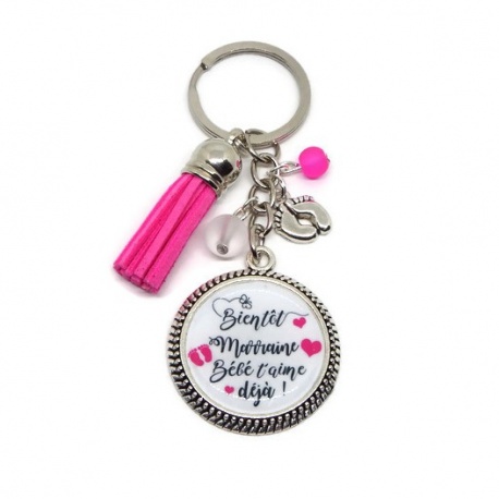 Porte clés future marraine "Bientôt marraine bébé t'aime déjà"