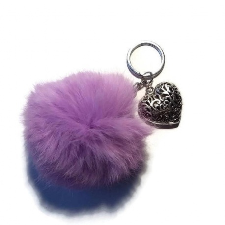 Porte clés pompon en angora  violet