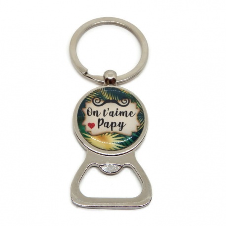 Porte clés décapsuleur, "On t'aime papy"