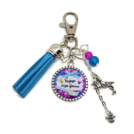 Porte-clés ou bijou de sac, "Super sage femme"