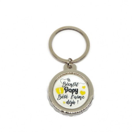 Porte clés décapsuleur "Bientôt papy bébé t'aime déjà !"