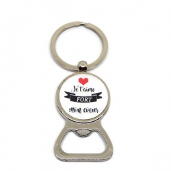 Porte clés décapsuleur "Je t'aime fort mon coeur"