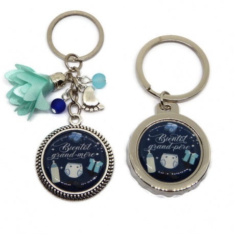 Porte clés duo "Bientôt grand-mère", "Bientôt grand-père"
