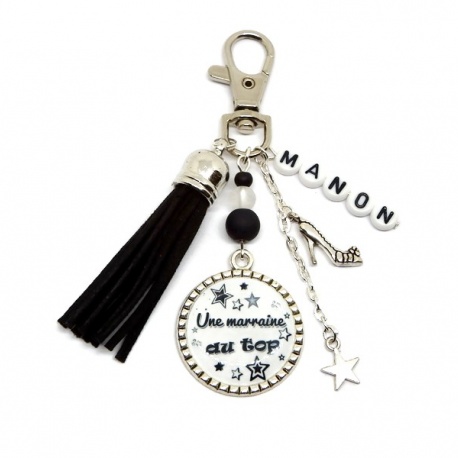 Porte clés ou bijou de sac "Une marraine au top" personnalisable avec le prénom de votre choix