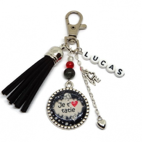 Porte clés ou bijou de sac "Je t'aime tatie" personnalisable avec le prénom de votre choix