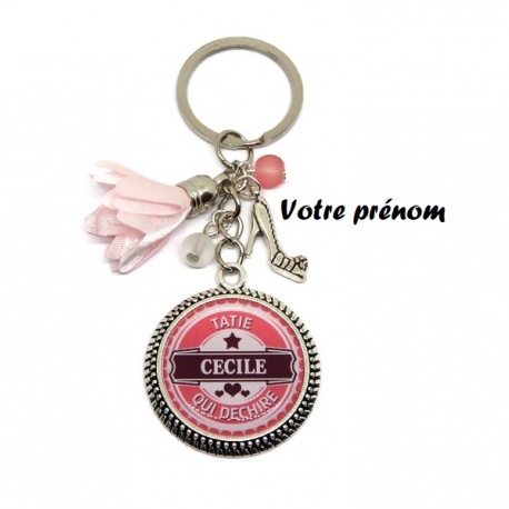Votre prénom - Porte clés "Tatie qui déchire" personnalisable avec le prénom de votre choix