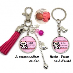Porte clés naissance recto verso à personnaliser en duo ou à l'unité